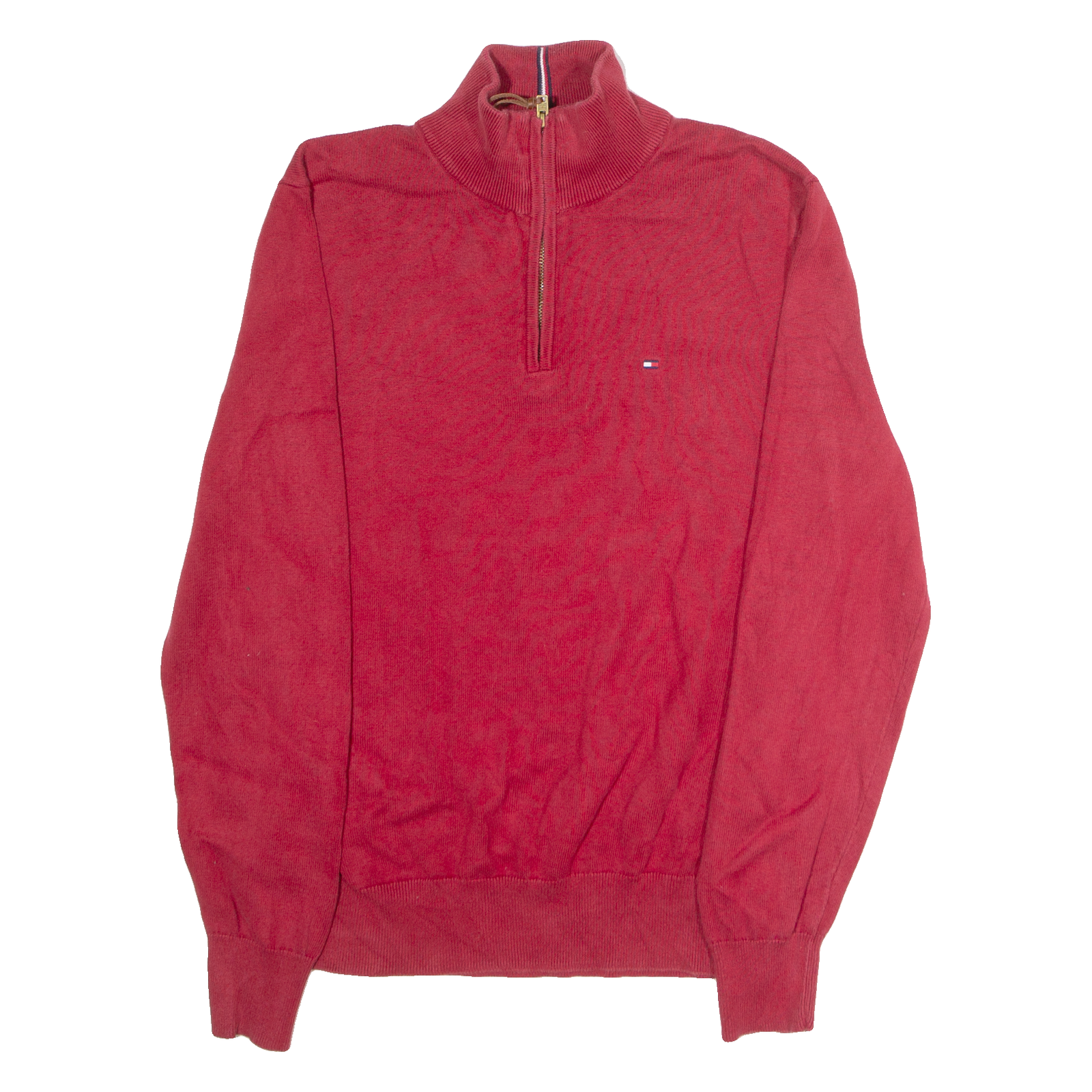 TOMMY HILFIGER Mens Jumper Red 1/4 Zip Tight Knit M Refurbished - N/A refurbished available on Cerqular