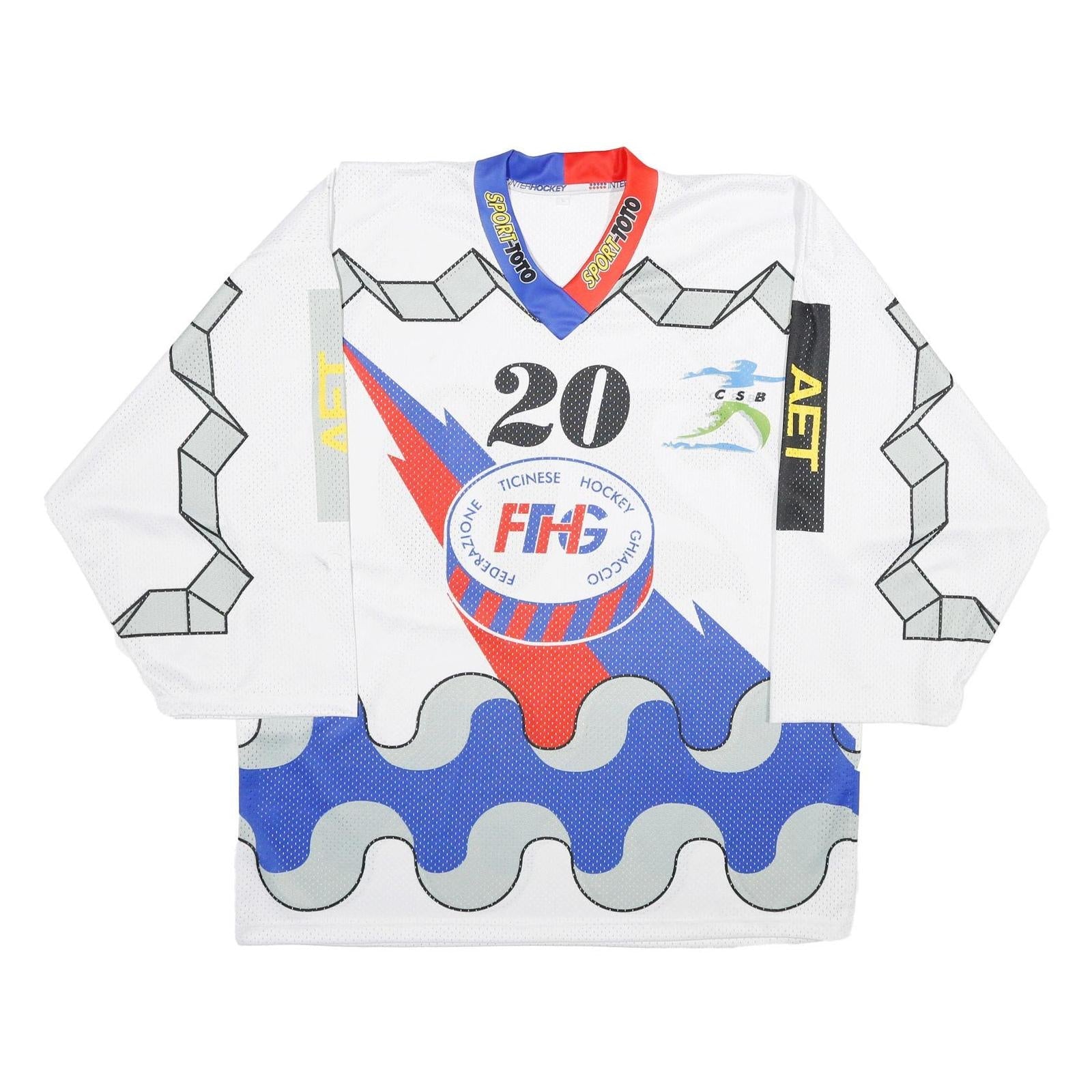 INTERHOCKEY Mens White Blue Red Hockey T-Shirt XL Long Sleeve V-Neck Sport Refurbished - N/A refurbished available on Cerqular