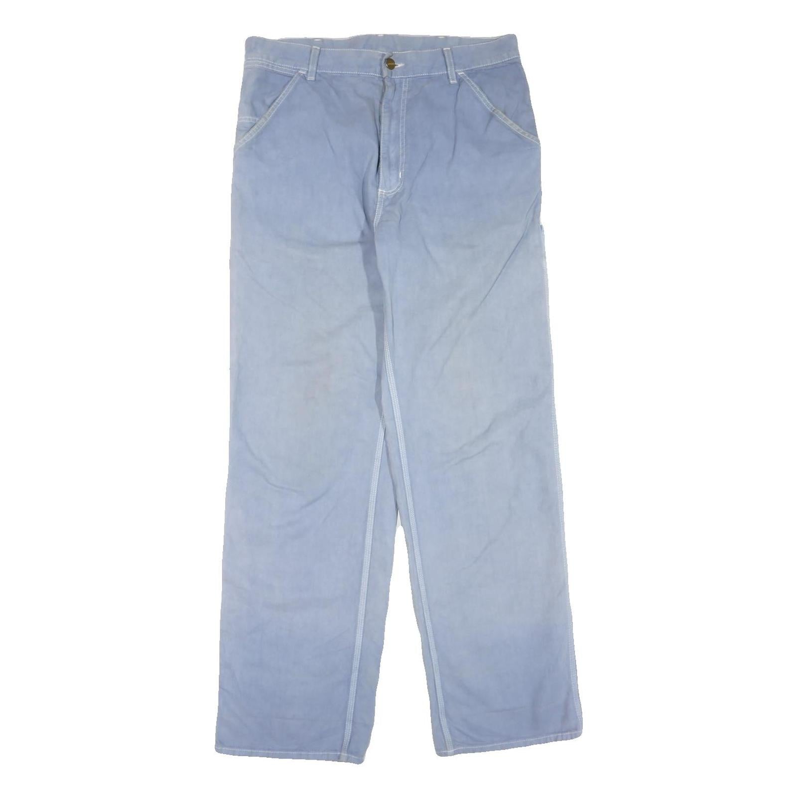 CARHARTT Mens Cotton Blend Blue Regular Straight Trousers W32 L32 Workwear Zip Refurbished - N/A refurbished available on Cerqular