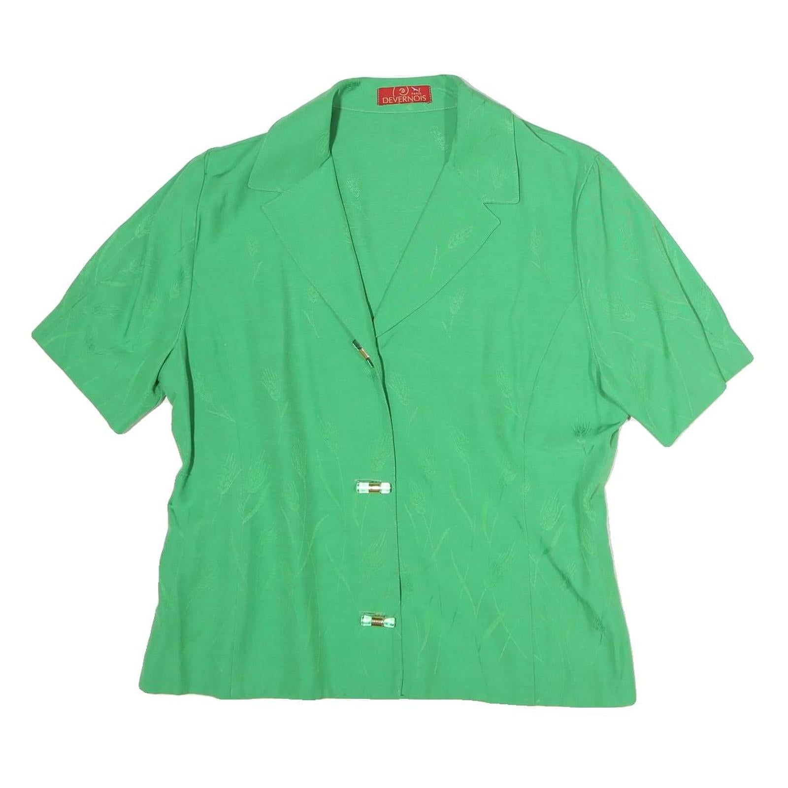 DEVERNOIS Womens Green Cotton Blend Shirt Short Sleeve Collared L Refurbished - N/A refurbished available on Cerqular