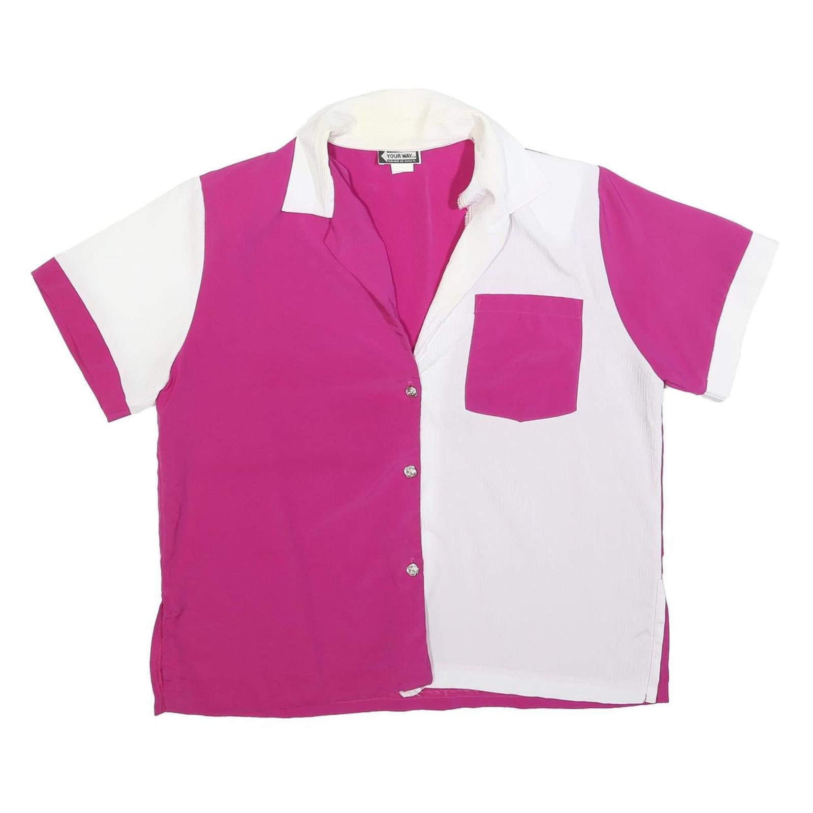 YOUR WAY Womens Pink & White Printed Shirt Short Sleeve Collared XL Polyester Refurbished - N/A refurbished available on Cerqular