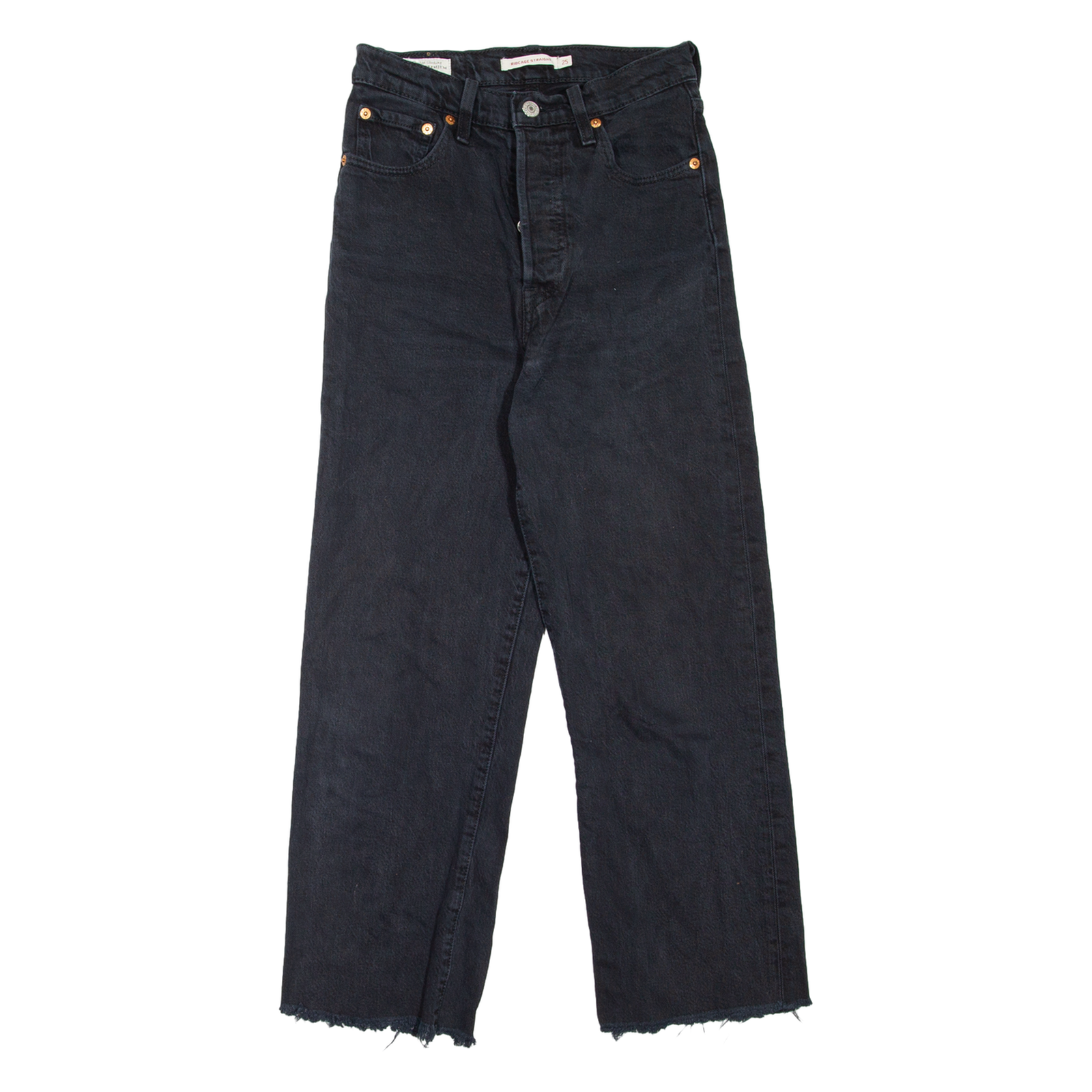LEVI'S Ribcage BIG E Womens Jeans Black Relaxed Straight W25 L23 Refurbished - N/A refurbished available on Cerqular