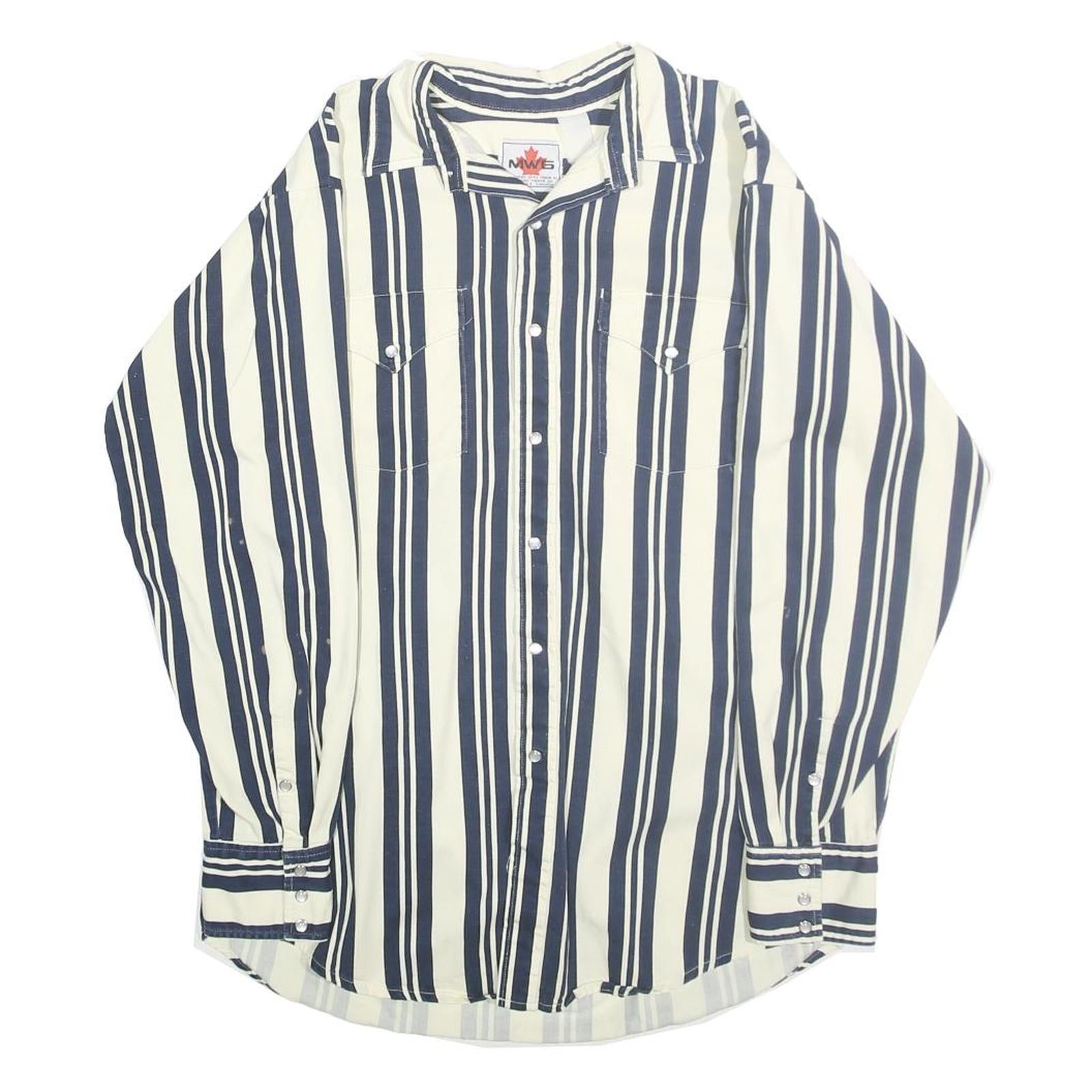 MWG Mens White & Blue Striped Shirt S Cotton Classic Long Sleeve Button Refurbished - N/A refurbished available on Cerqular