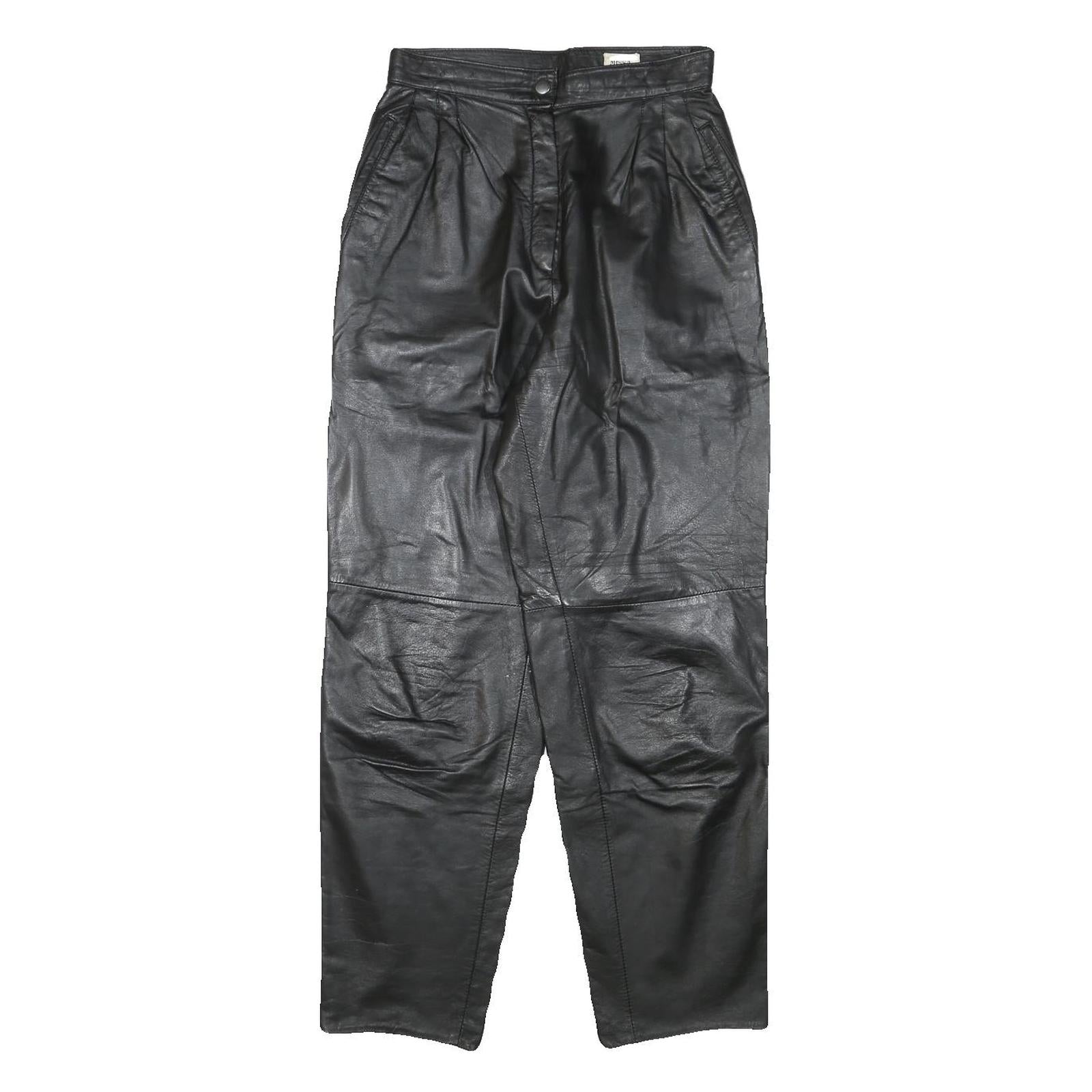 MISS A Womens Leather Black Relaxed Tapered Trousers W25 L28 Zip Pocket Refurbished - N/A refurbished available on Cerqular