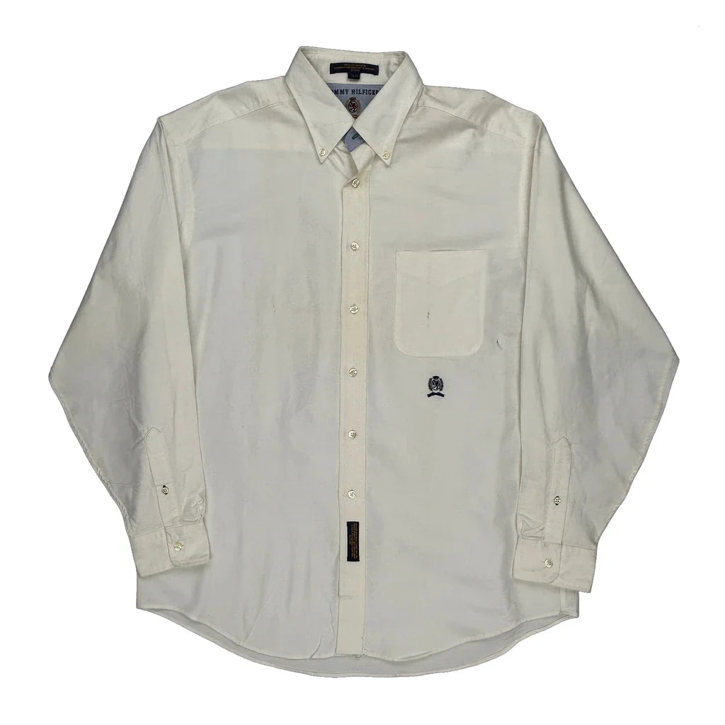 Tommy Hilfiger Shirt - Large White Cotton Refurbished - Thrifted (note: this is a term often used to describe second- refurbished available on Cerqular