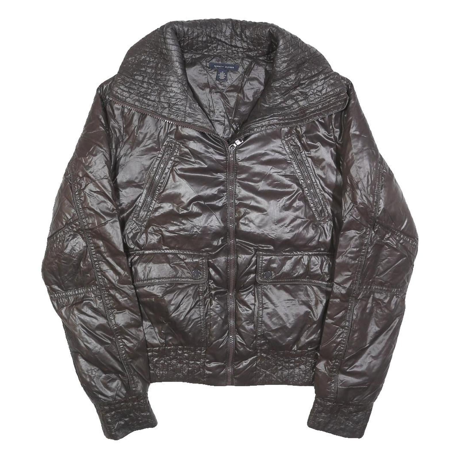 TOMMY HILFIGER Womens Black Zip Jacket M Polyester Blend Shiny Quilted Fashion Refurbished - N/A refurbished available on Cerqular