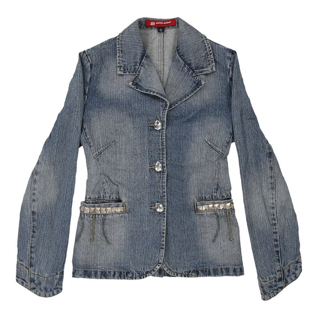 Y2K Good Show Denim Jacket - Small Blue Cotton Refurbished - Thrifted (note: this is a term often used to describe second- refurbished available on Cerqular