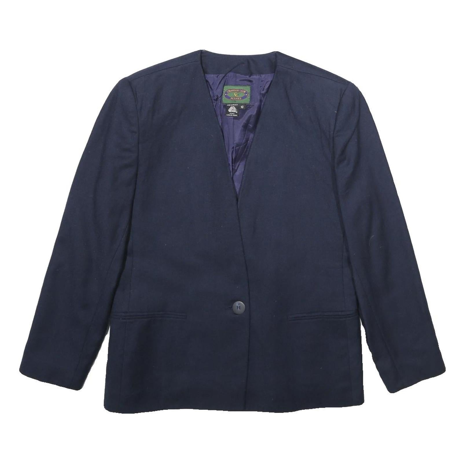 CHARTER CLUB Womens Navy Wool Classic Button Jacket UK 14 Plain Elegant Formal Refurbished - N/A refurbished available on Cerqular