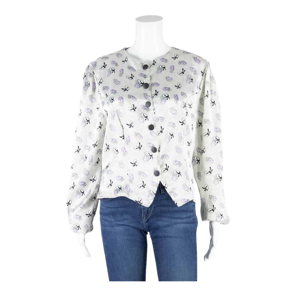 YESSICA All Over Hat Print Womens Printed Blouse White Long Sleeve M Refurbished - N/A refurbished available on Cerqular