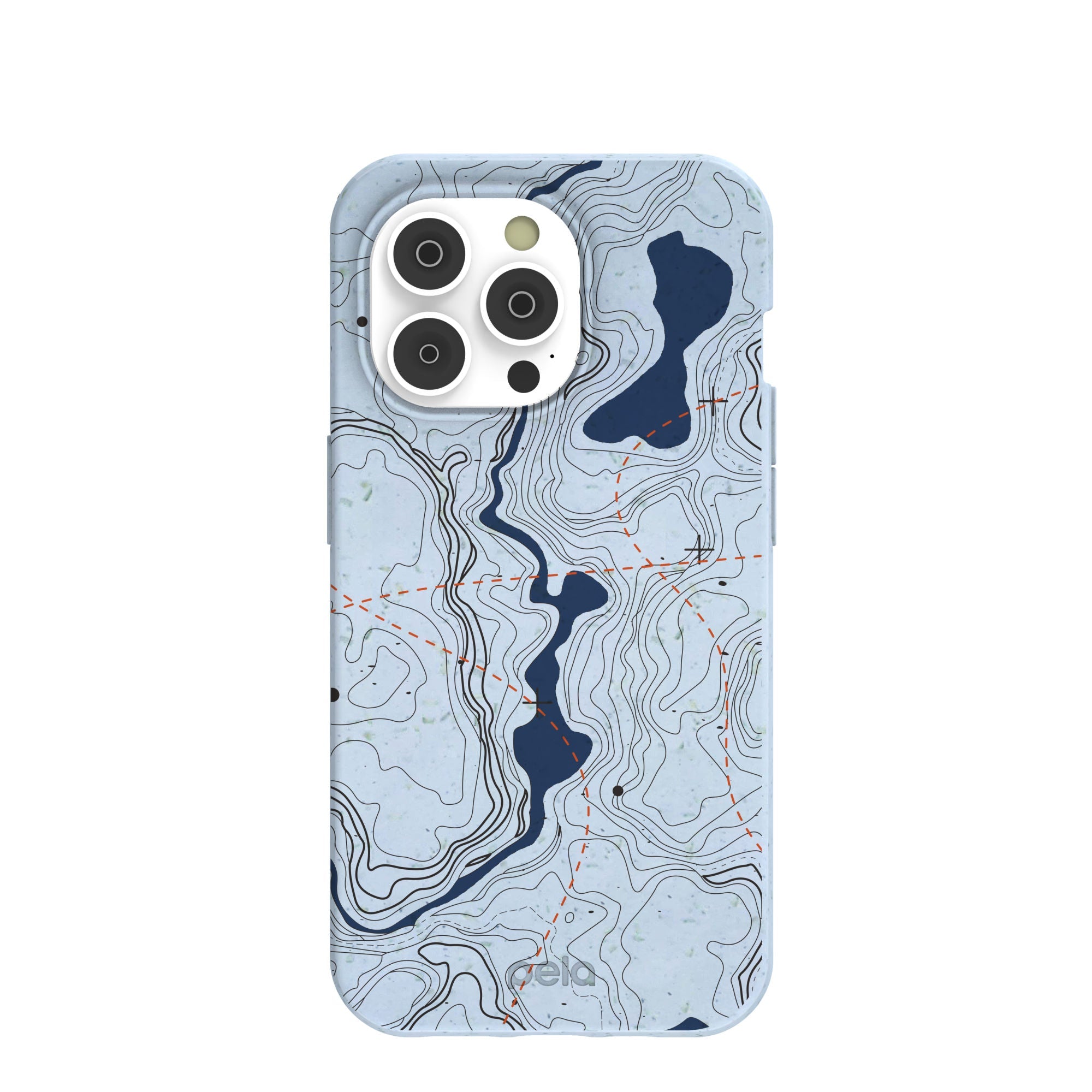 Powder Blue Contour Lines iPhone 14 Pro Case Refurbished - Pela Case refurbished available on Cerqular