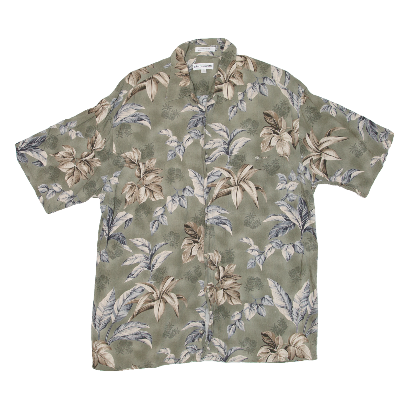 PIERRE CARDIN Mens Hawaiian Shirt Green Floral L Refurbished - N/A refurbished available on Cerqular