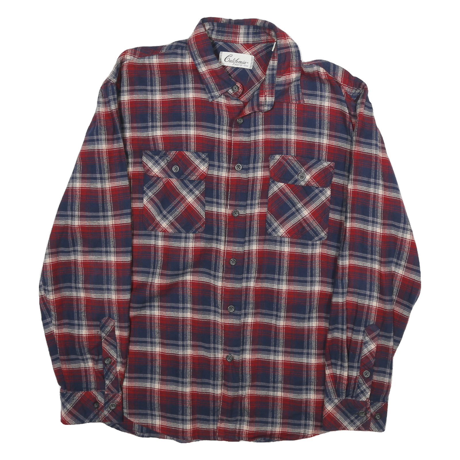 CALIFORNIA Mens Blue & Red Check Shirt L Cotton Casual Long Sleeve Refurbished - N/A refurbished available on Cerqular