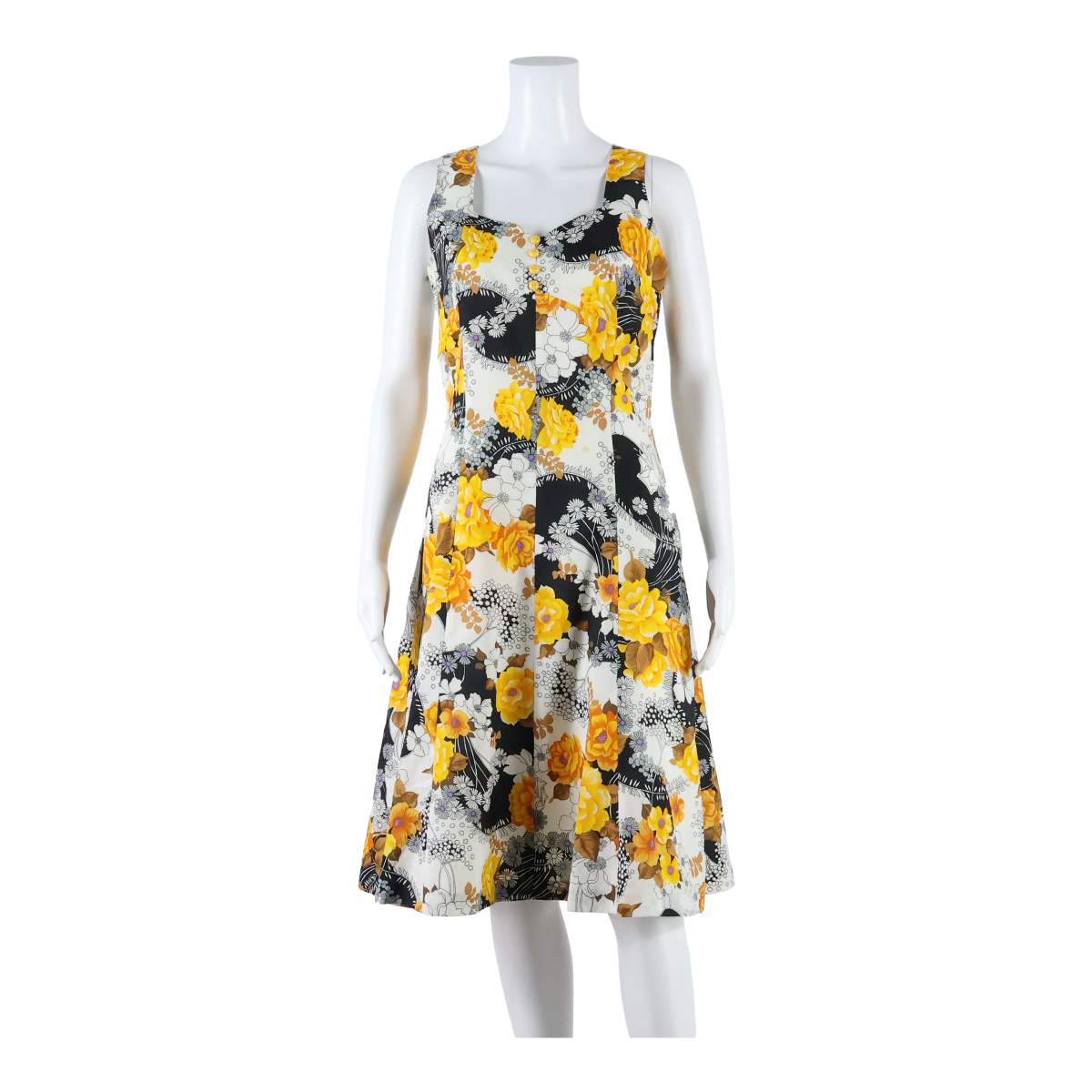 Womens Fit & Flare Dress Yellow Floral Sleeveless Midi M Refurbished - N/A refurbished available on Cerqular