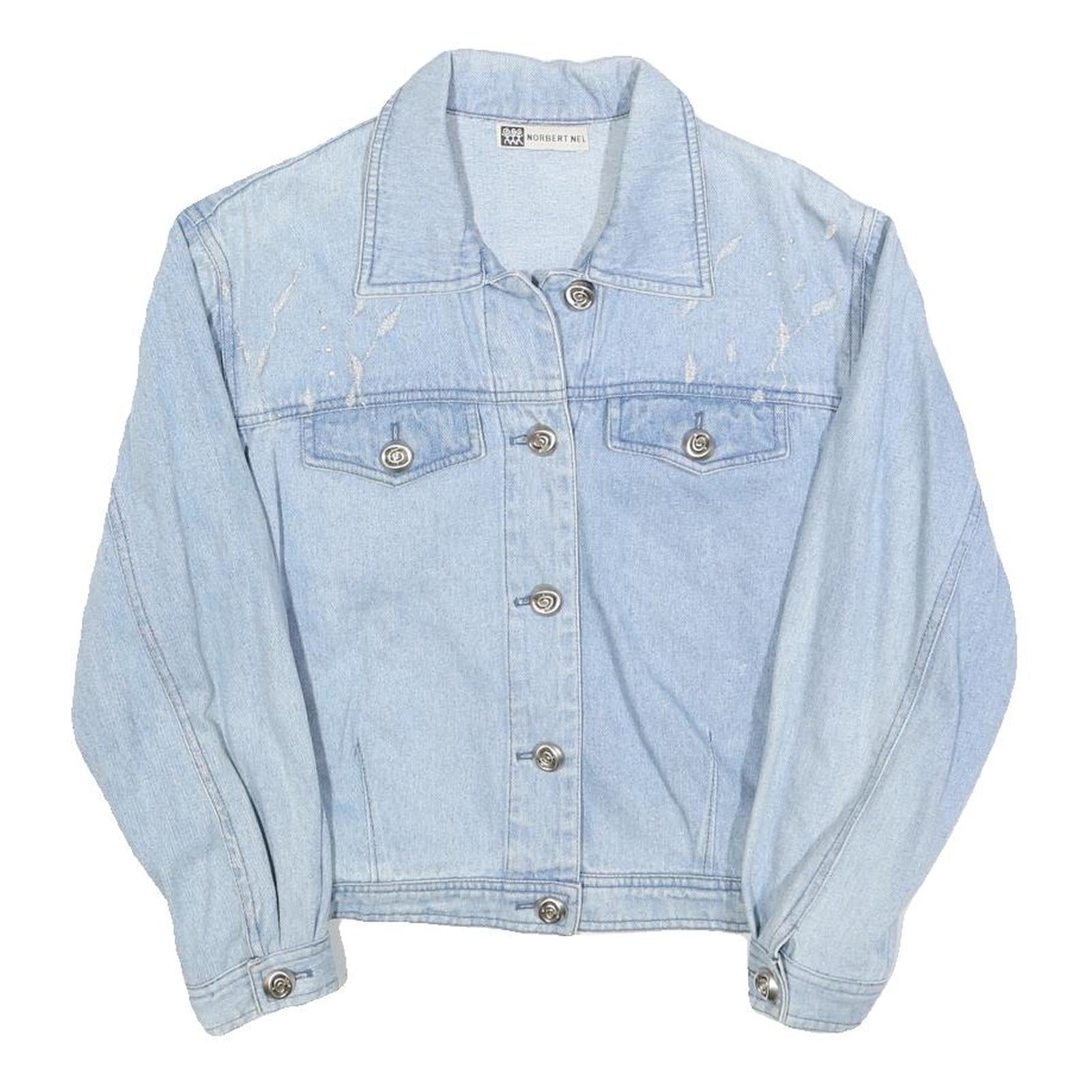 NORBERT NEL Womens Blue Denim Button Jacket M Cotton Blend Sequin Embroidery Refurbished - N/A refurbished available on Cerqular