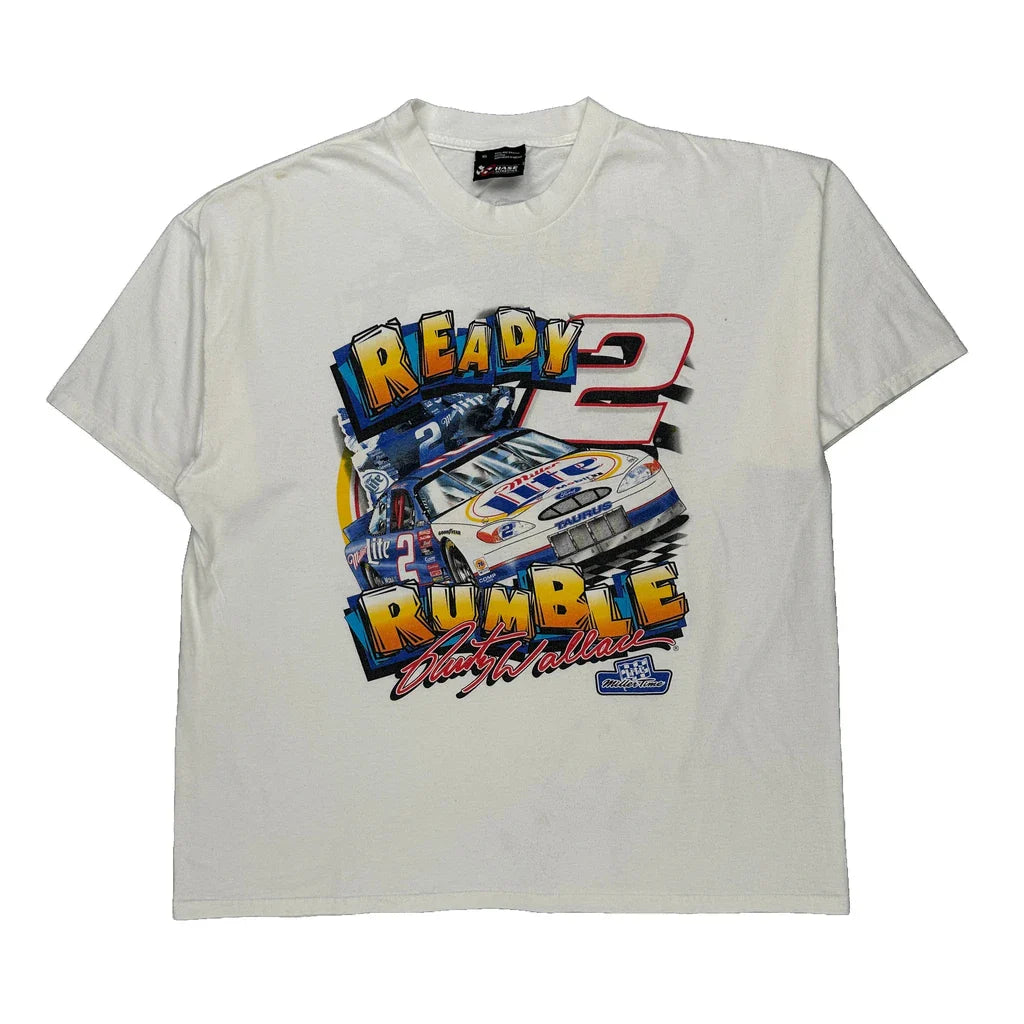 Rusty Wallace Chase Authentics Nascar T-Shirt - XL White Cotton Refurbished - Thrifted (note: this is a term often used to describe second- refurbished available on Cerqular