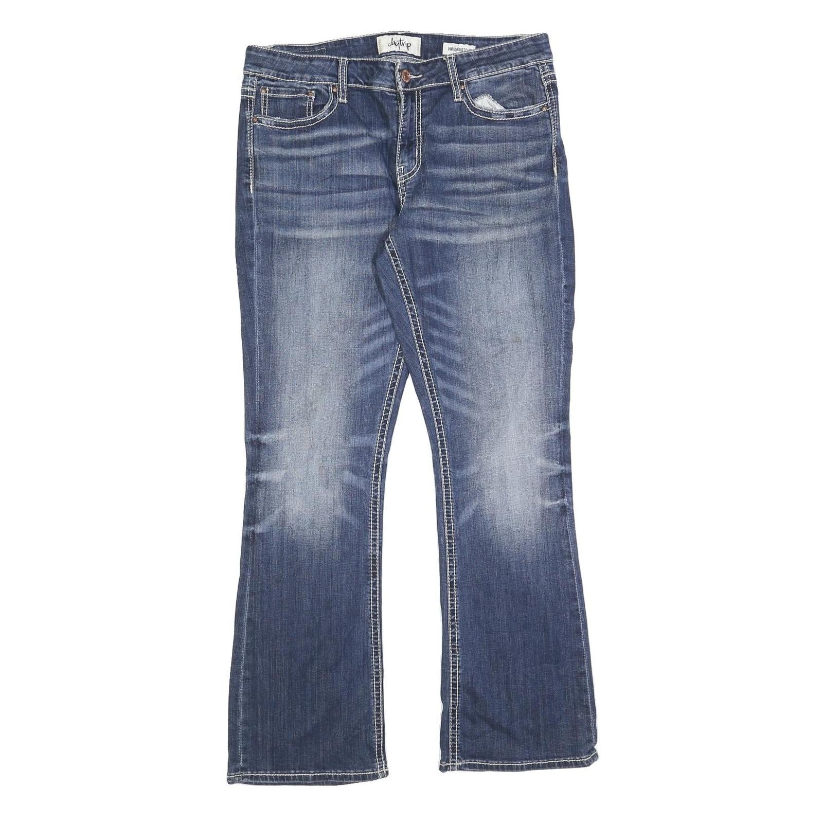 DAY TRIP Womens Regular Blue Denim Stone Wash Jeans W34 L30 Stylish Distressed Refurbished - N/A refurbished available on Cerqular
