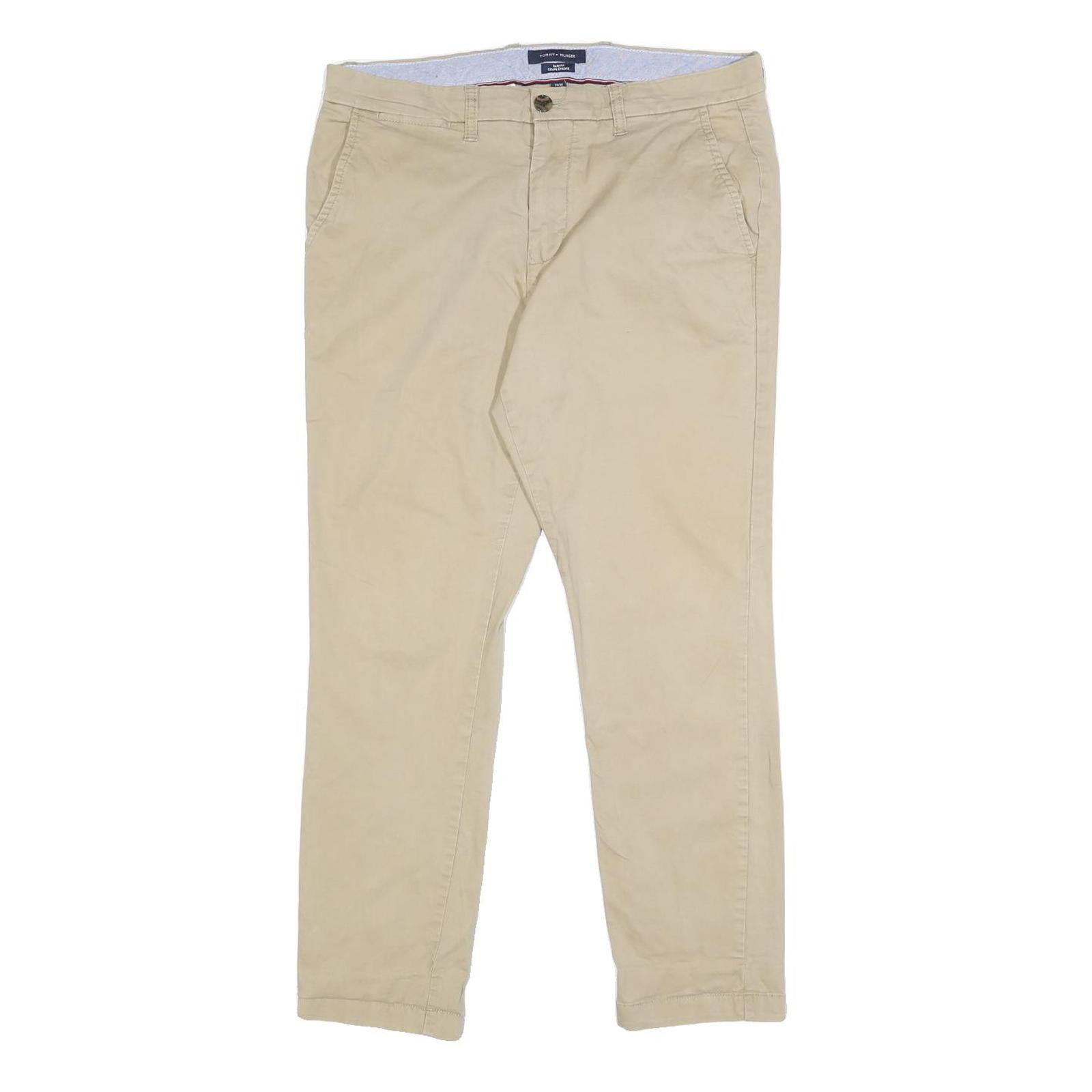 TOMMY HILFIGER Mens Slim Beige Cotton Blend Trousers W34 L30 Casual Zip Refurbished - N/A refurbished available on Cerqular