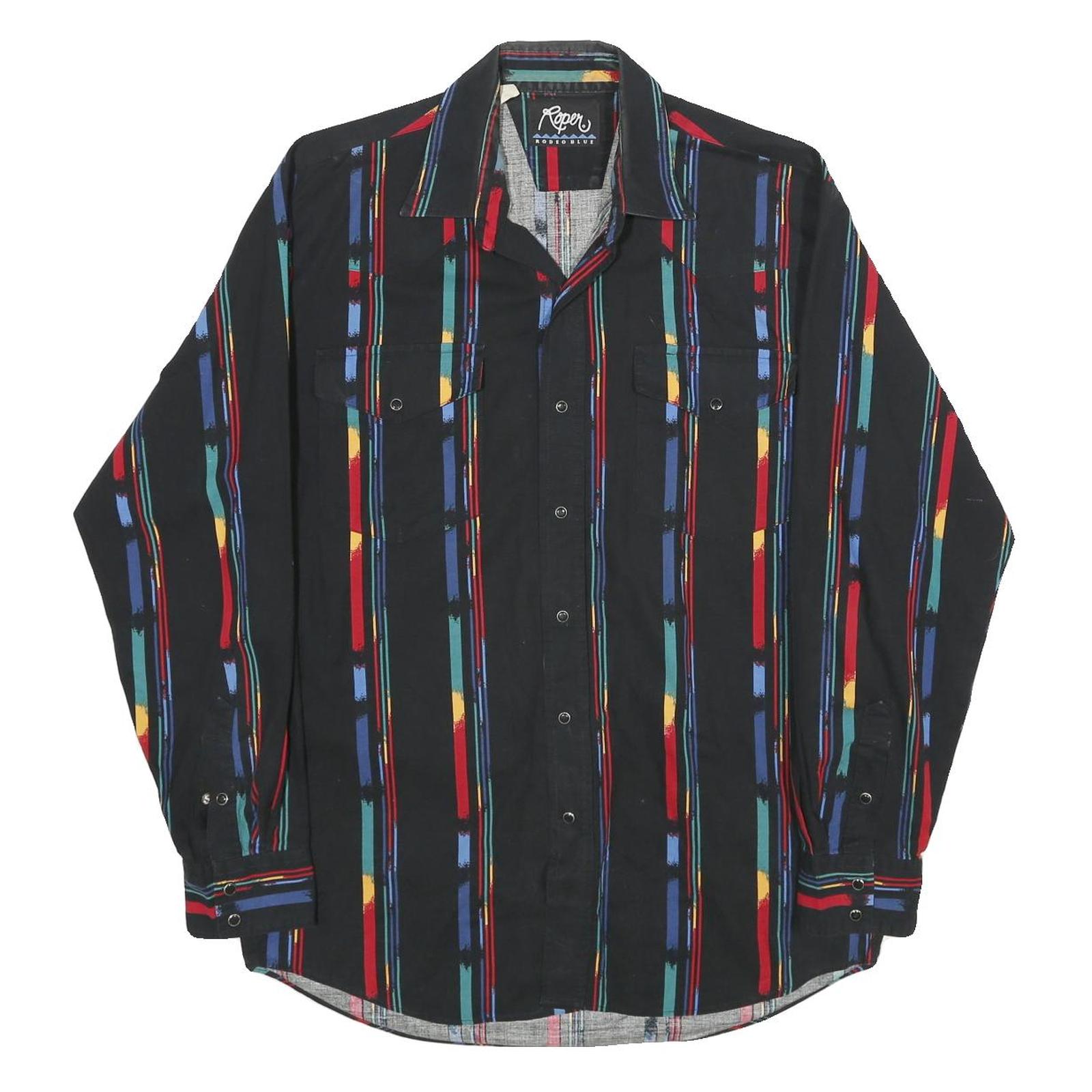 ROPER Mens Black & Multicolour Striped Shirt M Western Cotton Button Refurbished - N/A refurbished available on Cerqular