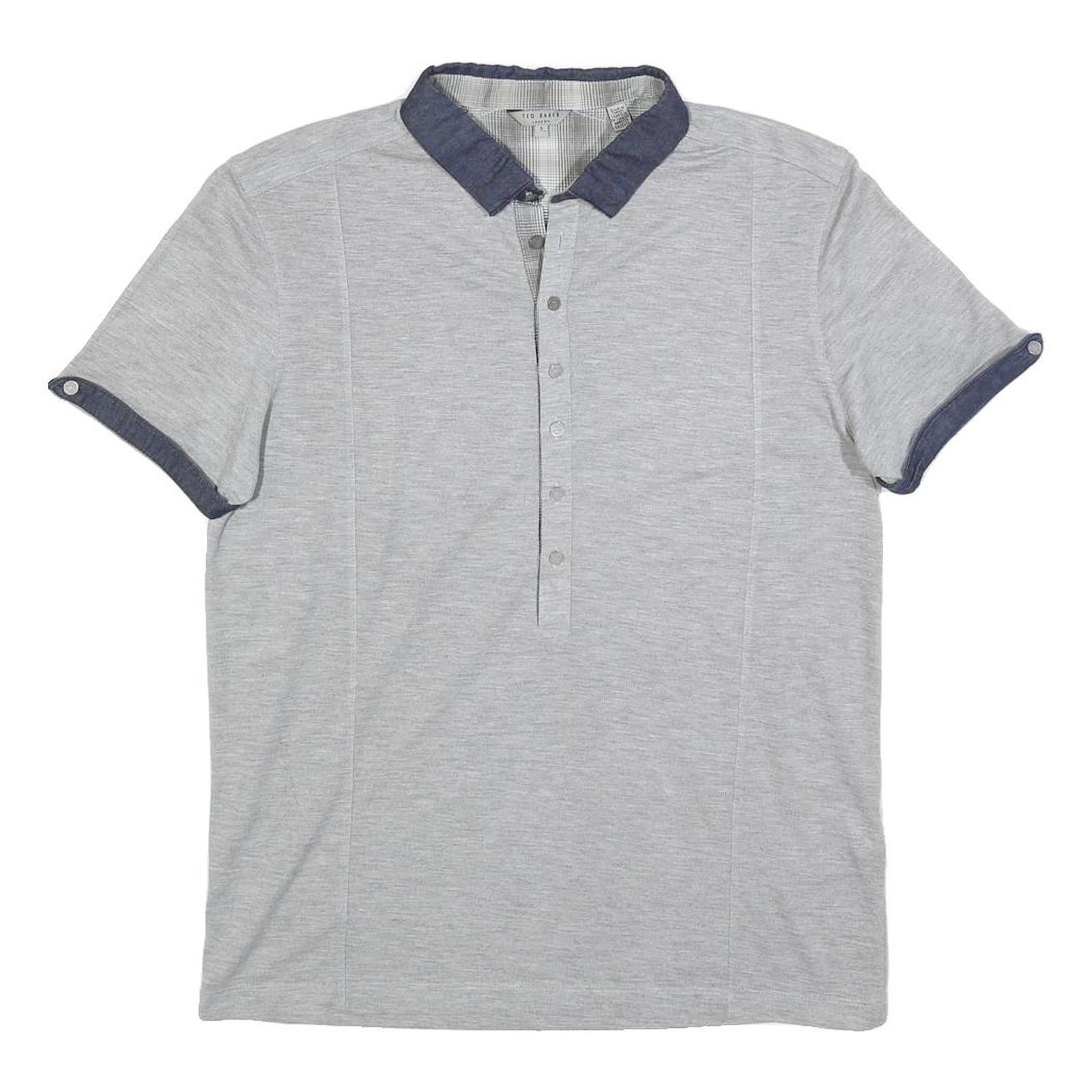 TED BAKER Mens Grey Blue Short Sleeve Plain M Cotton Blend Polo Shirt Casual Refurbished - N/A refurbished available on Cerqular