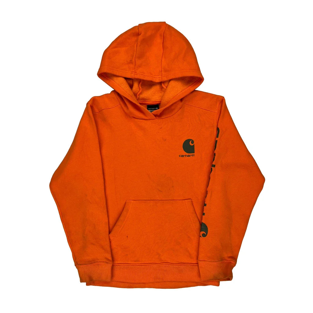 Age 10-12 Carhartt Hoodie - Medium Orange Cotton Refurbished - Thrifted (note: this is a term often used to describe second- refurbished available on Cerqular