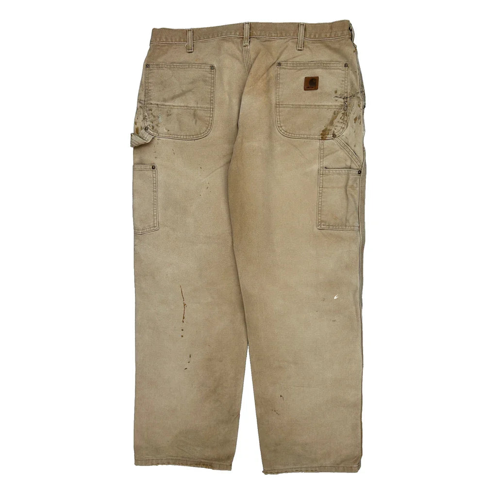 Carhartt Double Knee Carpenter Trousers - 37W 30L Beige Cotton Refurbished - Thrifted (note: this is a term often used to describe second- refurbished available on Cerqular