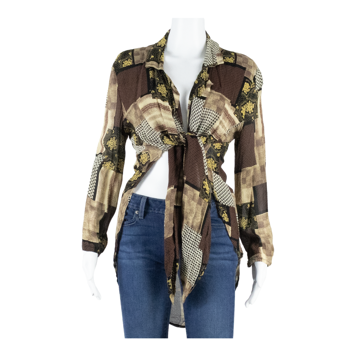 Womens Kimono Blouse Brown Long Sleeve Crazy Pattern M Refurbished - N/A refurbished available on Cerqular