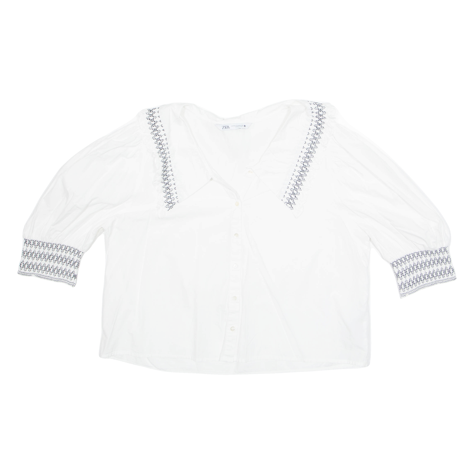 ZARA Womens Printed Blouse White Collared 3/4 Sleeve M Refurbished - N/A refurbished available on Cerqular