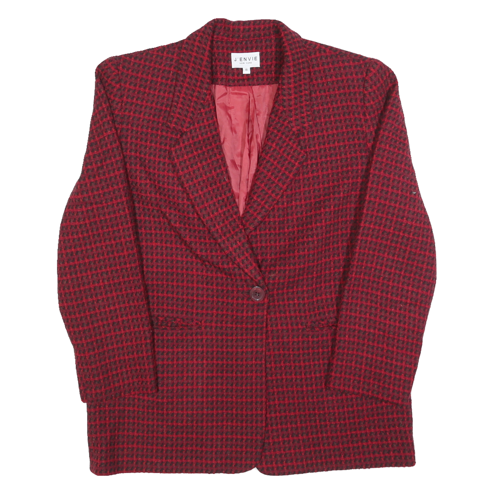 J'ENVIE Womens Red & Black Houndstooth Button Jacket Wool Blend S Classic Refurbished - N/A refurbished available on Cerqular