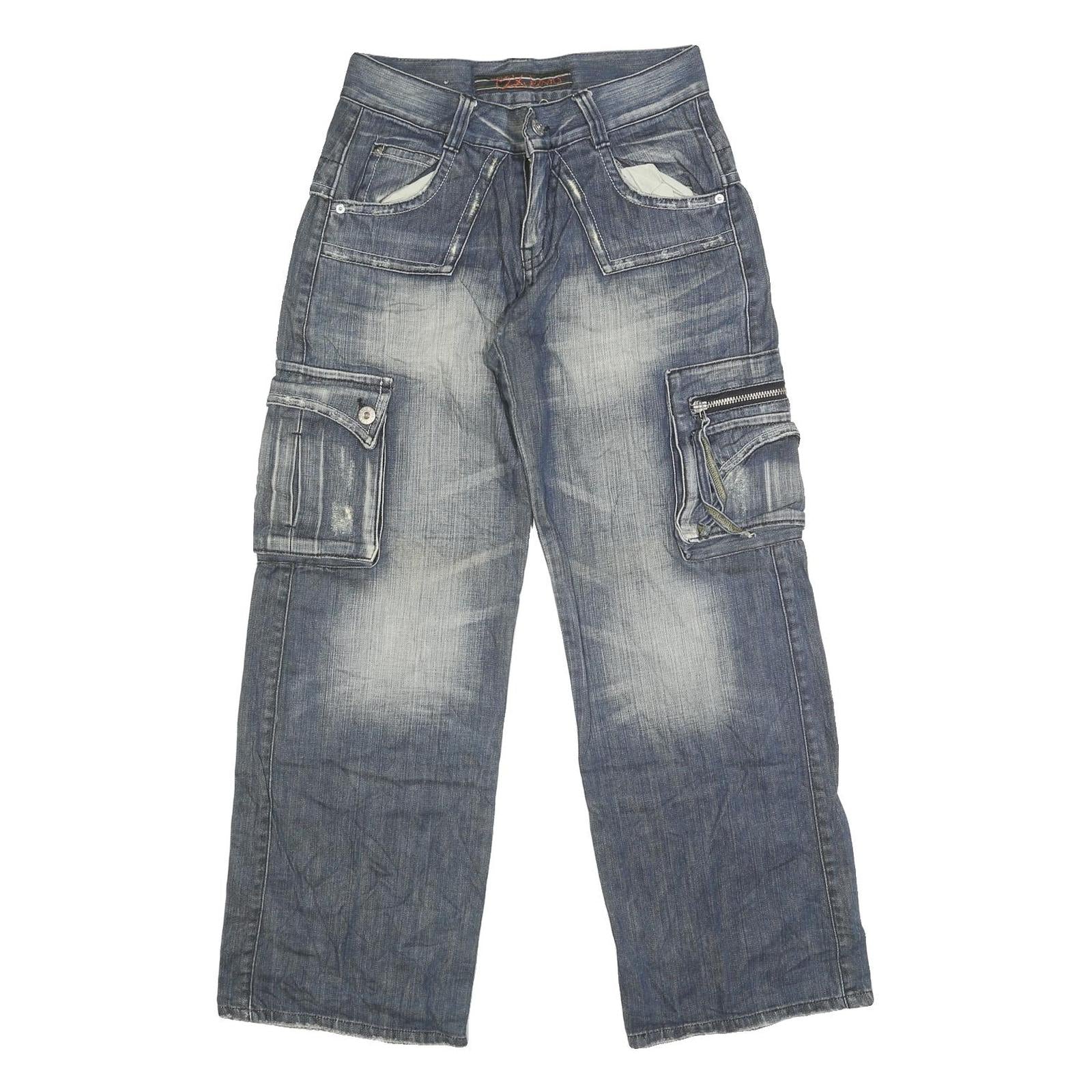 T2X Mens Regular Fit Cargo Jeans Blue Denim Cotton Blend W30 L31 Zip Pockets Refurbished - N/A refurbished available on Cerqular