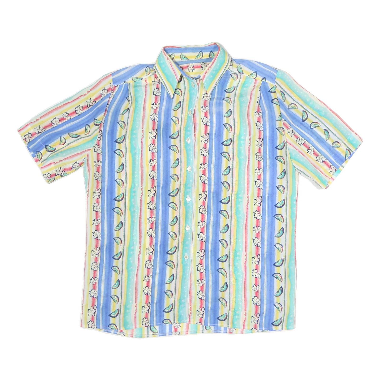 Womens Blue & Pastel Printed Shirt Short Sleeve Collared XL Cotton Blend Casual Refurbished - N/A refurbished available on Cerqular