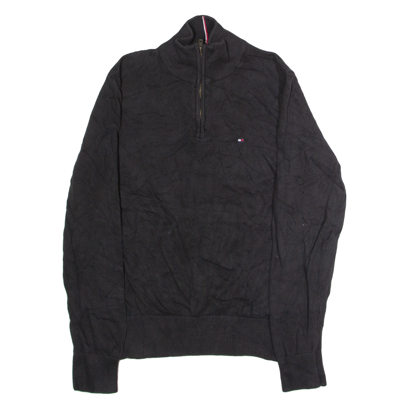 TOMMY HILFIGER Mens Jumper Black 1/4 Zip Tight Knit L Refurbished - N/A refurbished available on Cerqular