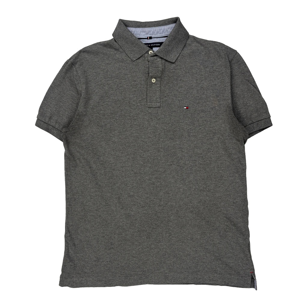 Tommy Hilfiger Polo Shirt - Large Grey Cotton Refurbished - Thrifted (note: this is a term often used to describe second- refurbished available on Cerqular