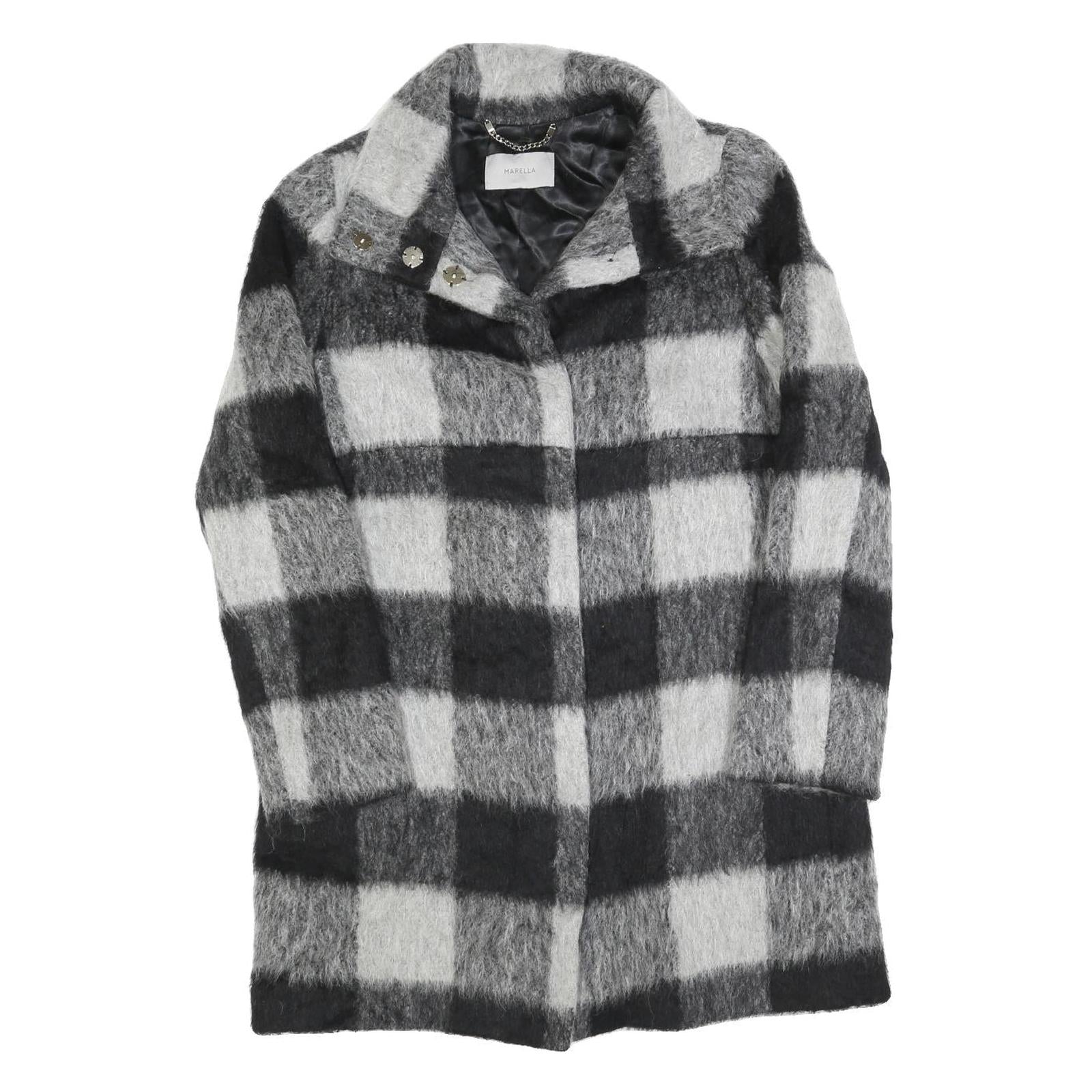 MARELLA Womens Black & Grey Check Wool Blend Coat Jacket UK 12 Button Closure Refurbished - N/A refurbished available on Cerqular