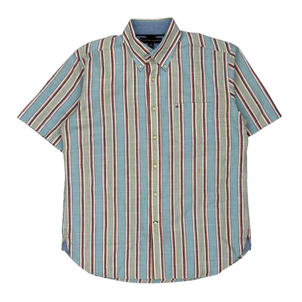 Tommy Hilfiger Striped Short Sleeve Shirt - Large Multicoloured Cotton Refurbished - Thrifted (note: this is a term often used to describe second- refurbished available on Cerqular