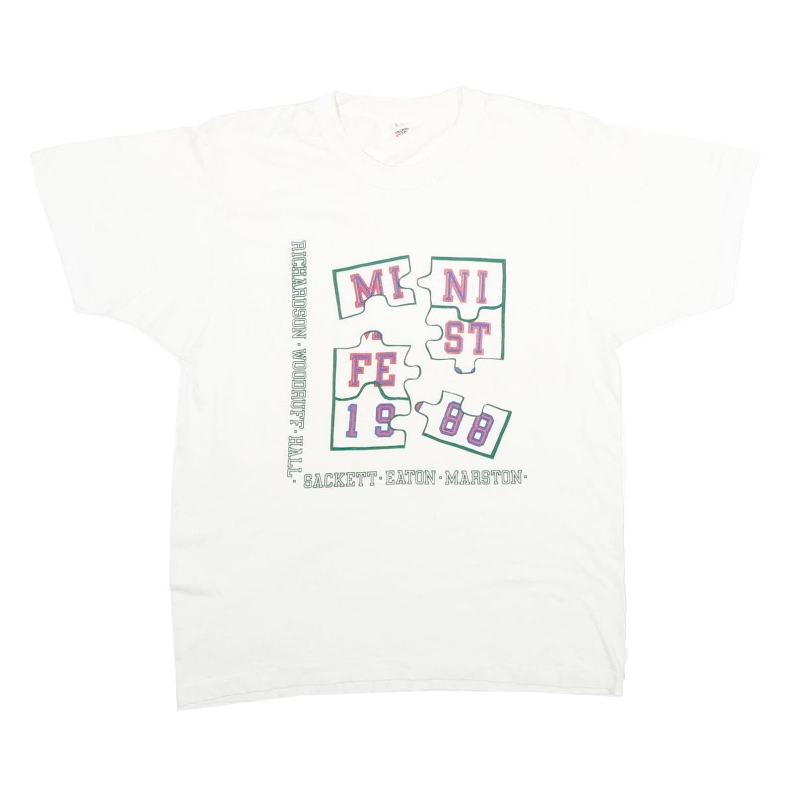 SCREEN STARS Mens White Graphic T-Shirt L Short Sleeve Crew Neck Puzzle Design Refurbished - N/A refurbished available on Cerqular