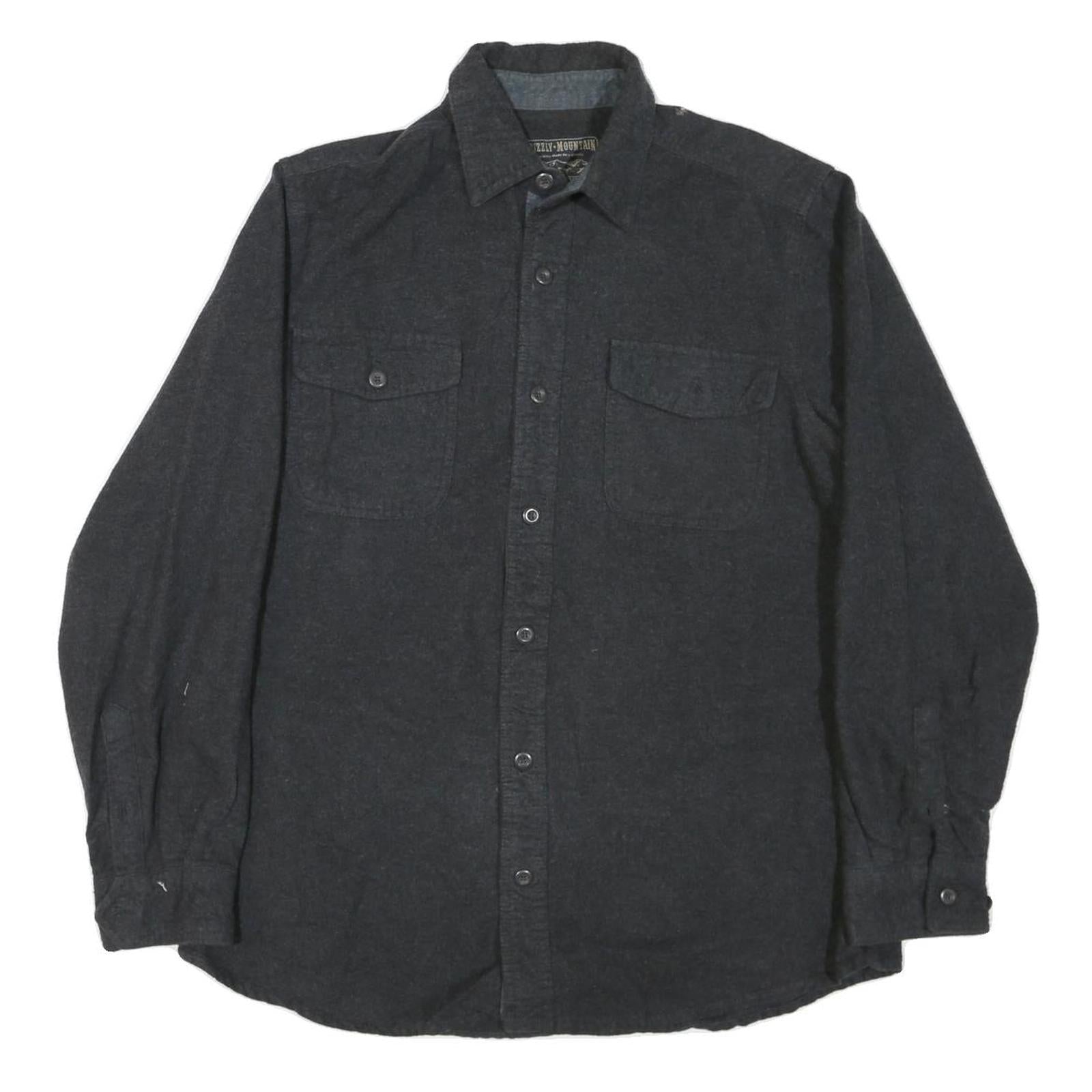 GRIZZLY MOUNTAIN Mens Black Plain Shirt L Button Pocket Casual Cotton Blend Refurbished - N/A refurbished available on Cerqular