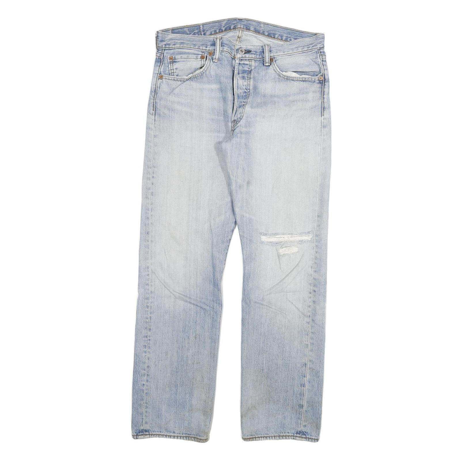 LEVI'S 501 Mens Jeans Blue Regular Straight Denim Light W32 L29 Button Cotton Refurbished - N/A refurbished available on Cerqular