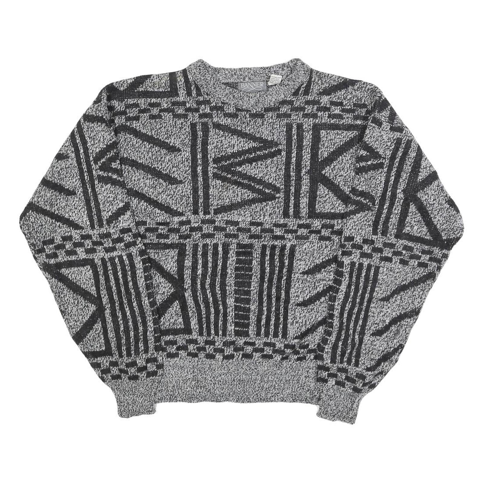 BANNER Womens Black & Grey Patterned Wool Blend Jumper Crew Neck Basic Knit M Refurbished - N/A refurbished available on Cerqular