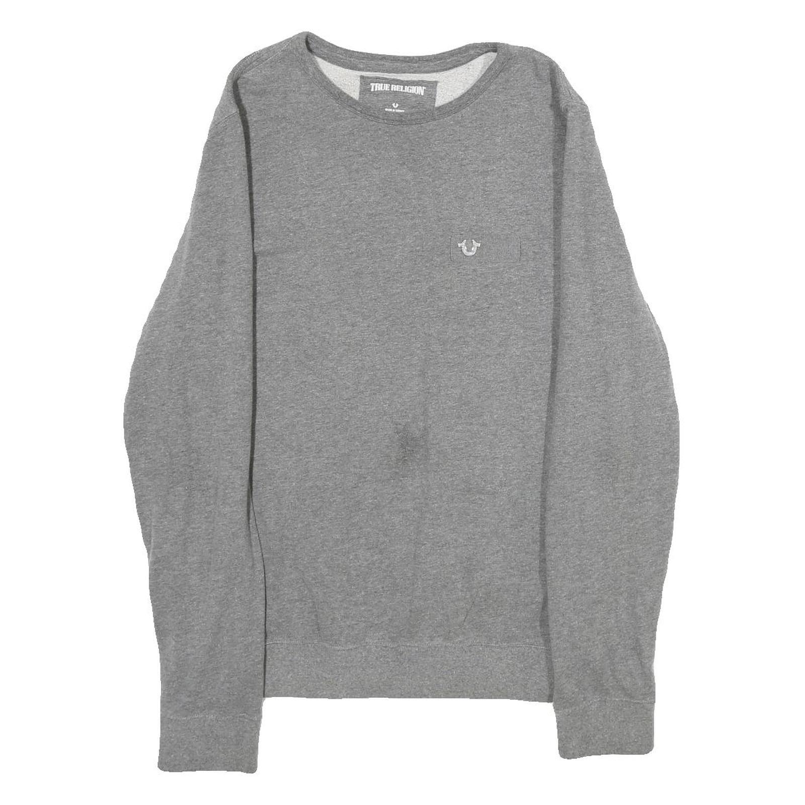 TRUE RELIGION Mens Grey Cotton Blend Sweatshirt Crew Neck M Casual Pullover Refurbished - N/A refurbished available on Cerqular