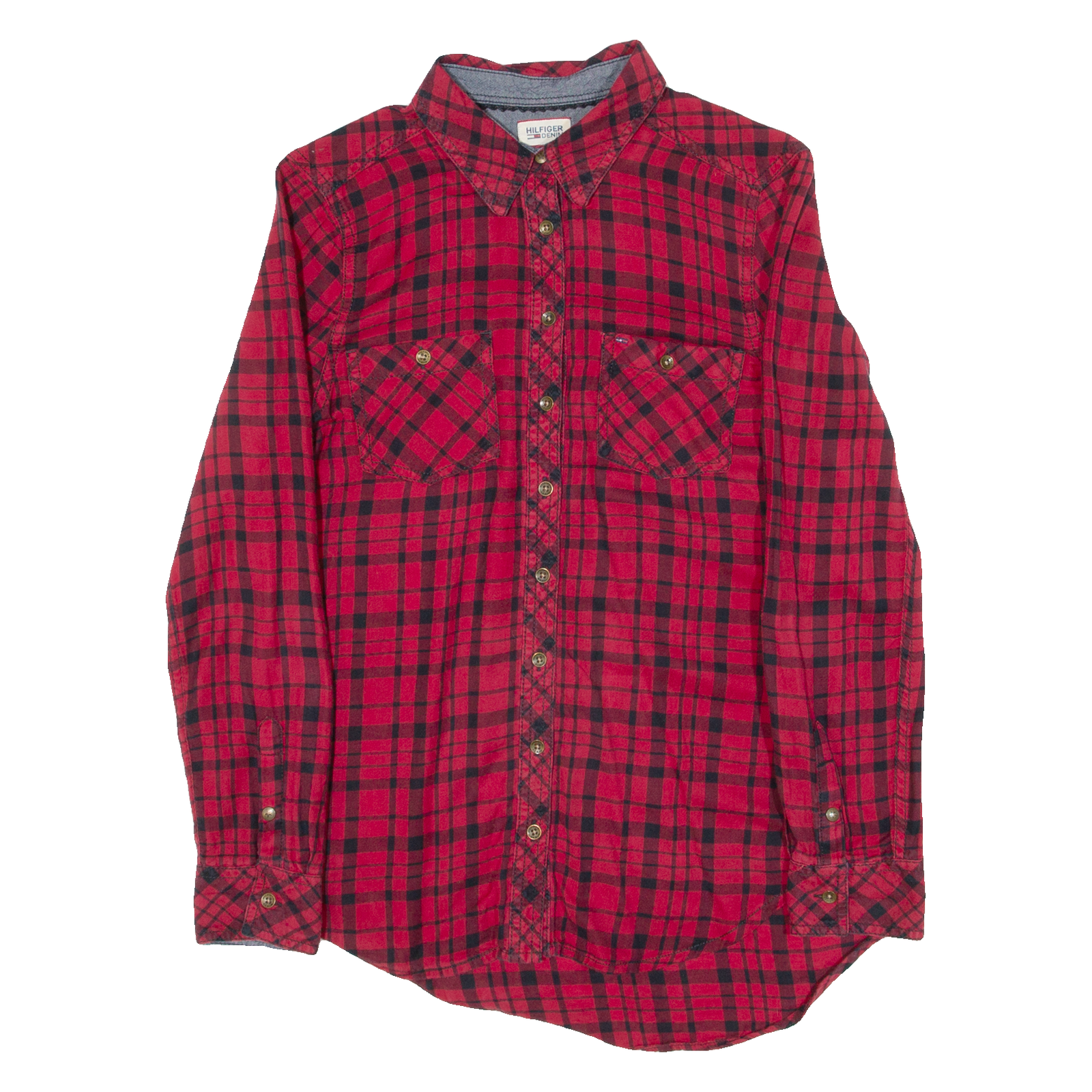 TOMMY HILFIGER Womens Shirt Red Check Long Sleeve XS Refurbished - N/A refurbished available on Cerqular