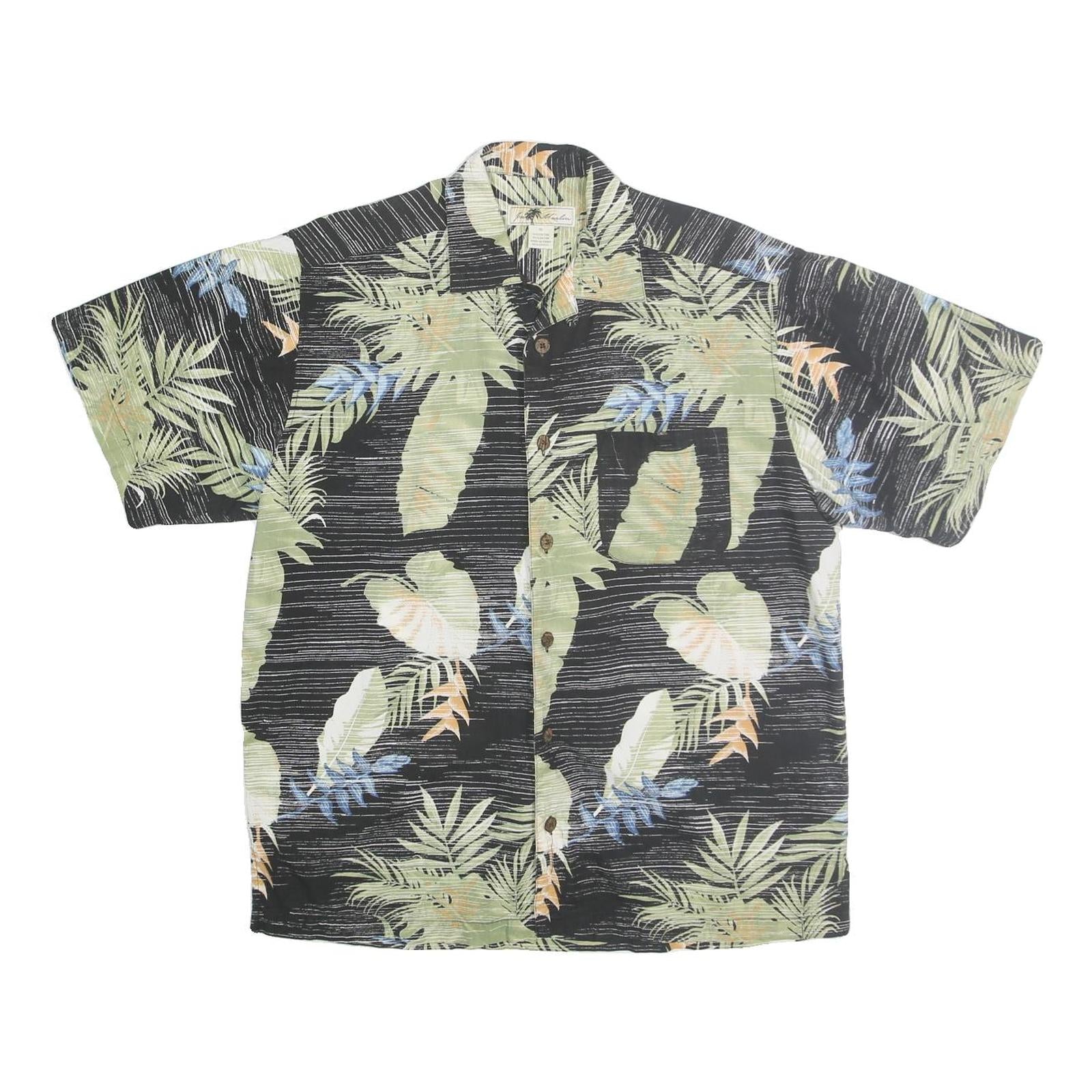 JOE MARLIN Mens Black & Green Hawaiian Shirt XL Tropical Leaf Print Summer Refurbished - N/A refurbished available on Cerqular