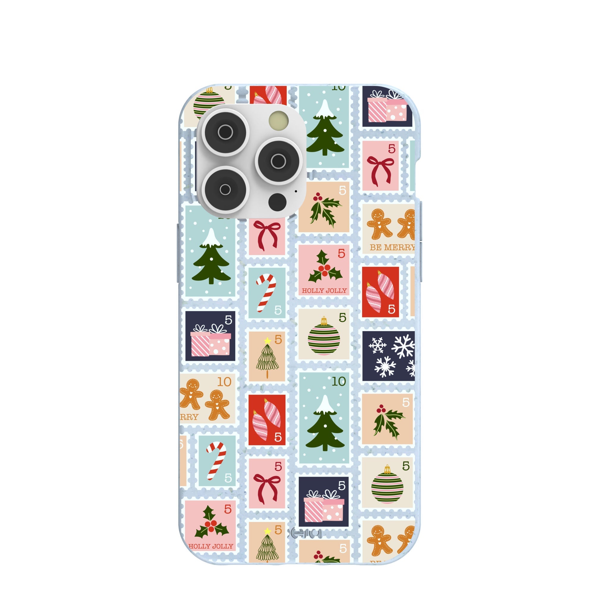 Powder Blue Noel Stamps iPhone 14 Pro Max Case Refurbished - Pela Case refurbished available on Cerqular