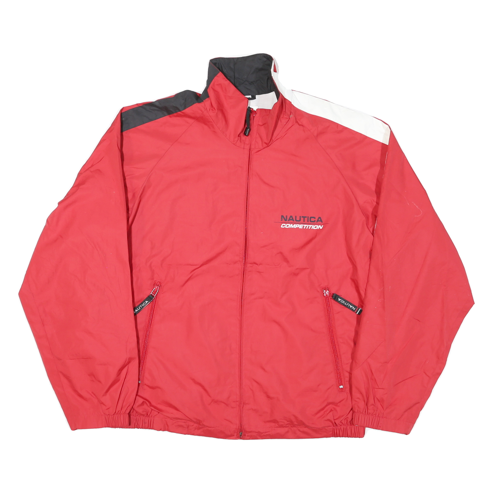 NAUTICA Mens Red & Black Competition Jacket L Polyester Zip Colourblock Refurbished - N/A refurbished available on Cerqular