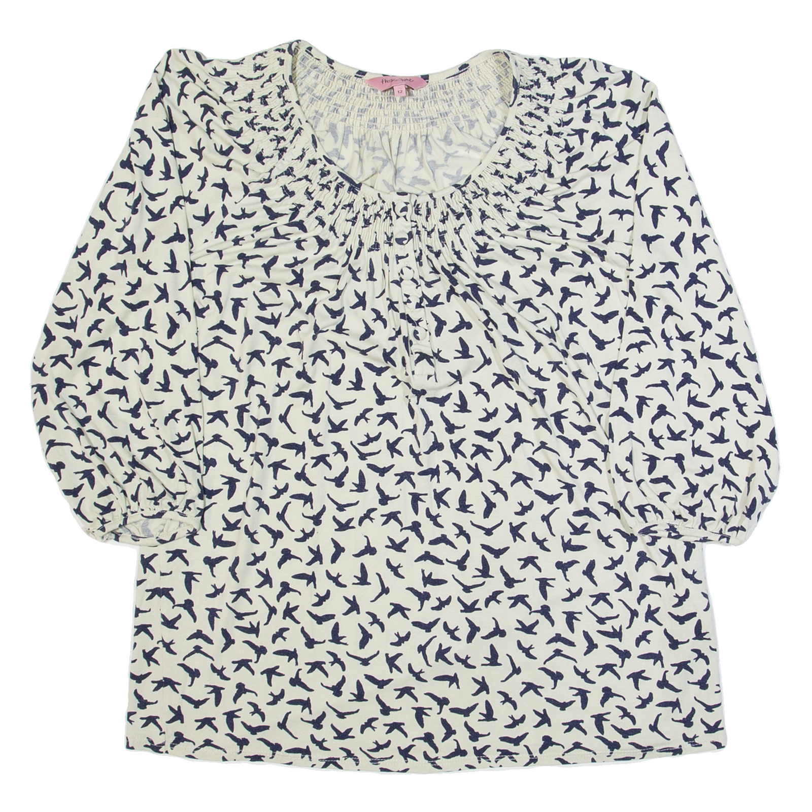 PHASE EIGHT Bird Deisgn Womens Printed Top Cream Long Sleeve UK 12 Refurbished - N/A refurbished available on Cerqular