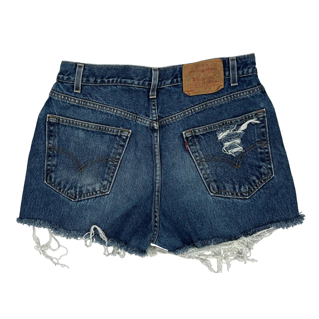 Levis Denim Shorts - 31W 3L Dark Wash Cotton Refurbished - Thrifted (note: this is a term often used to describe second- refurbished available on Cerqular
