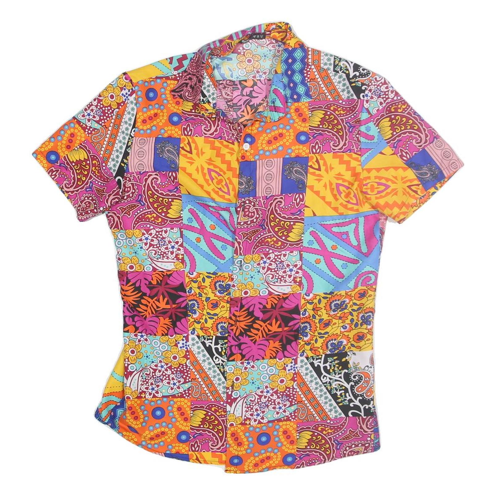 ROMWE Womens Multicolour Patchwork Pattern Shirt Dress Cotton Short Sleeve M Refurbished - N/A refurbished available on Cerqular