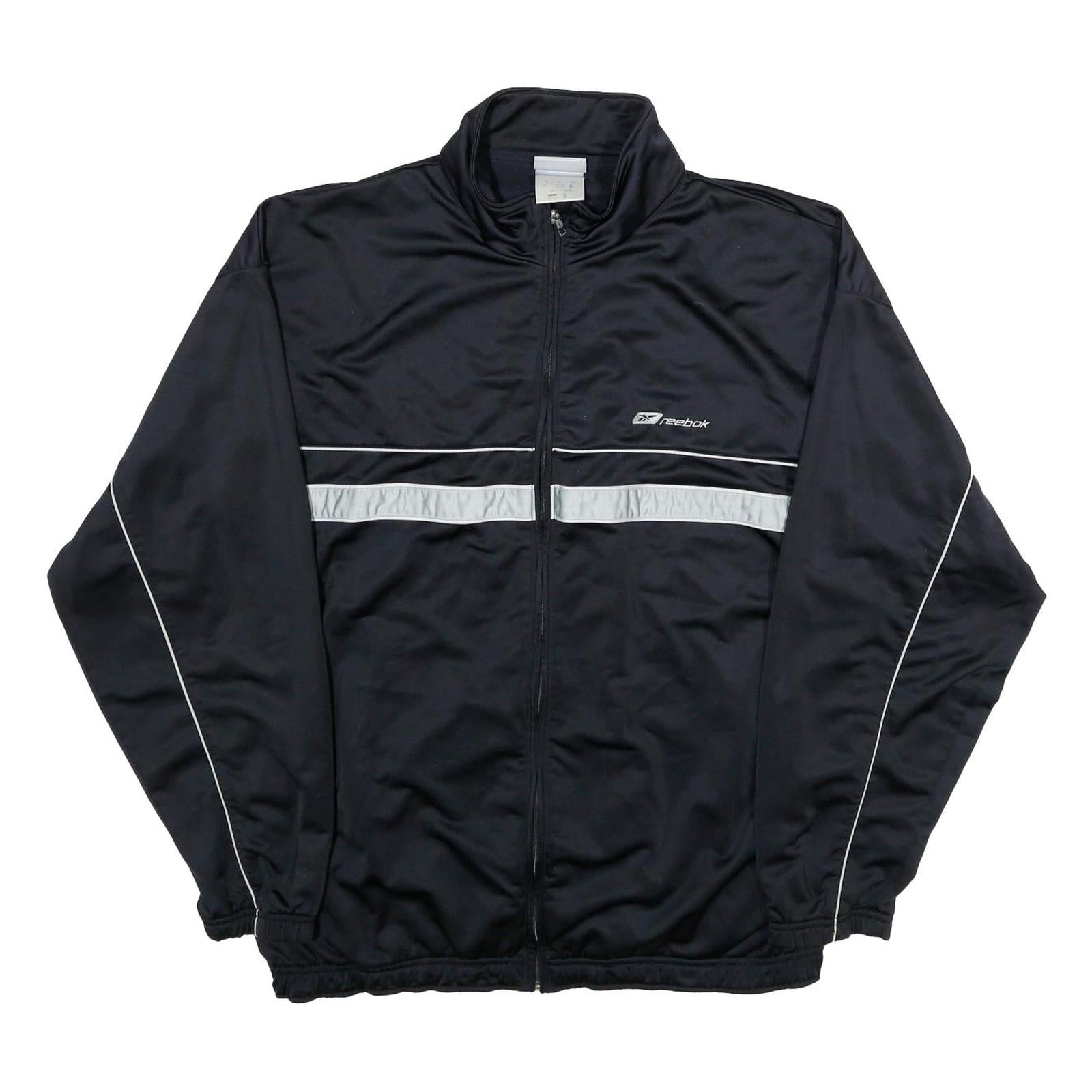 REEBOK Mens Black & Silver Zip Up Jacket 2XL Polyester Track Sportswear Refurbished - N/A refurbished available on Cerqular