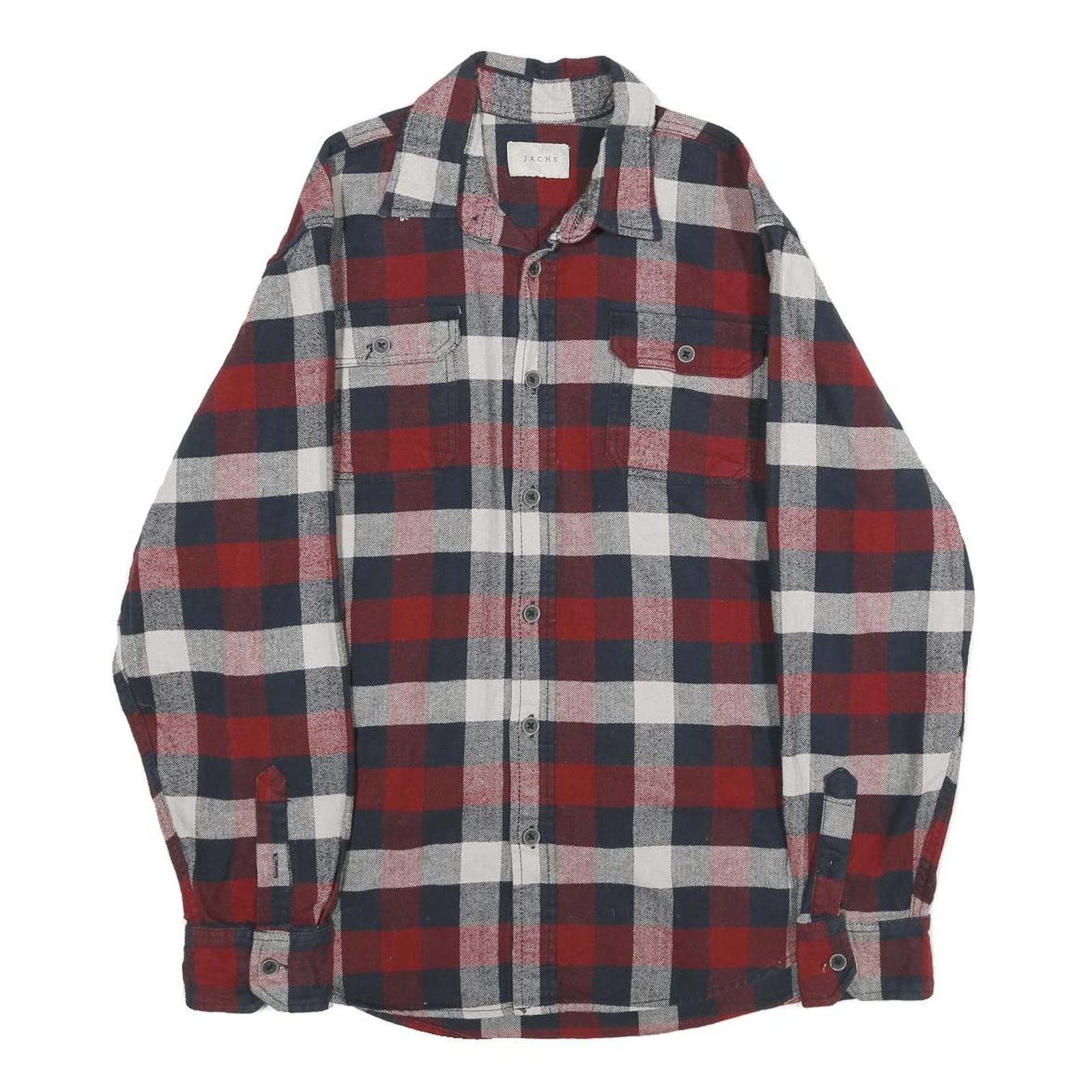 JACHS Mens Red & Blue Checked Cotton Shirt M Casual Button-Up Long Sleeve Refurbished - N/A refurbished available on Cerqular