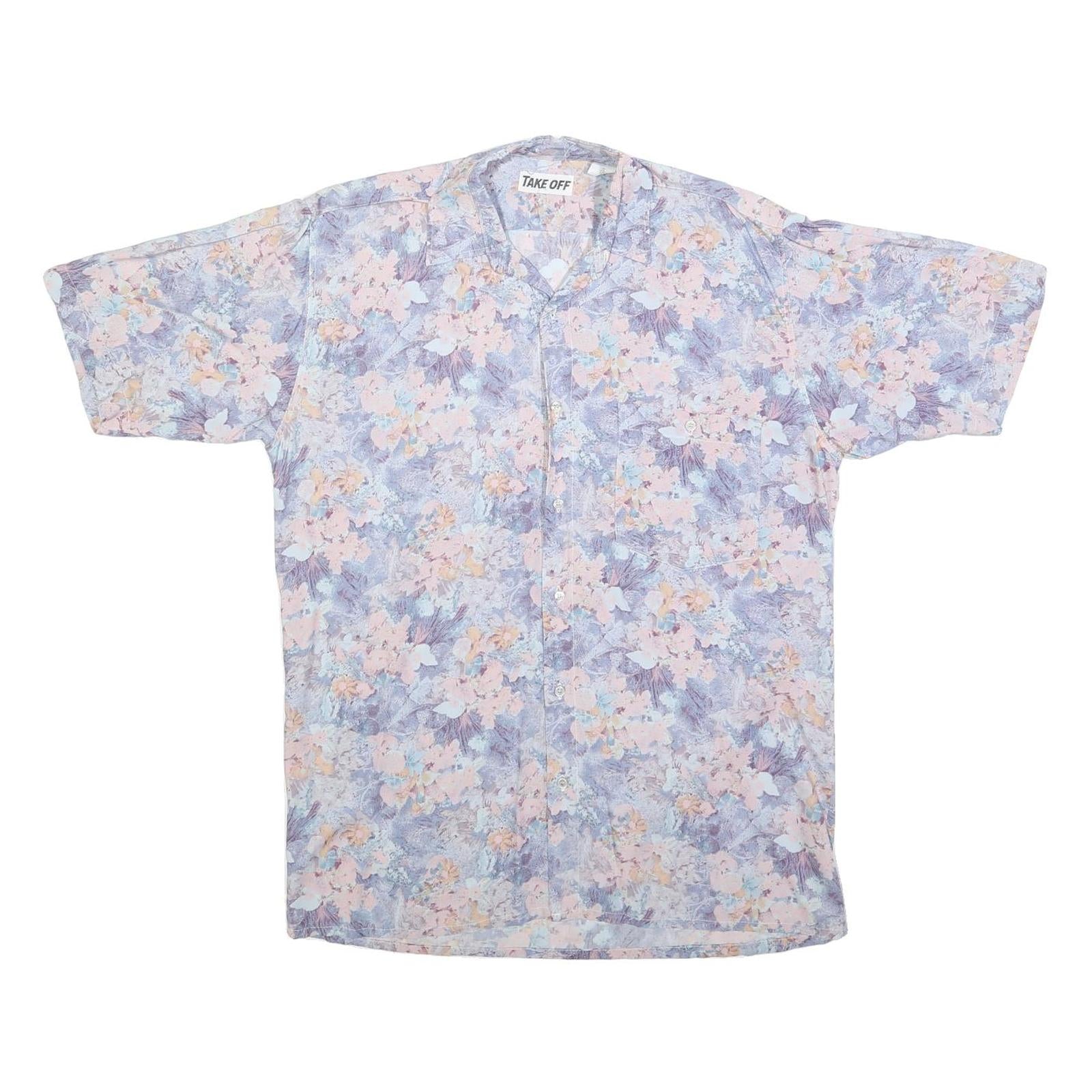 TAKE OFF Mens Blue & Pink Floral Shirt M Summer Casual Button Up Refurbished - N/A refurbished available on Cerqular