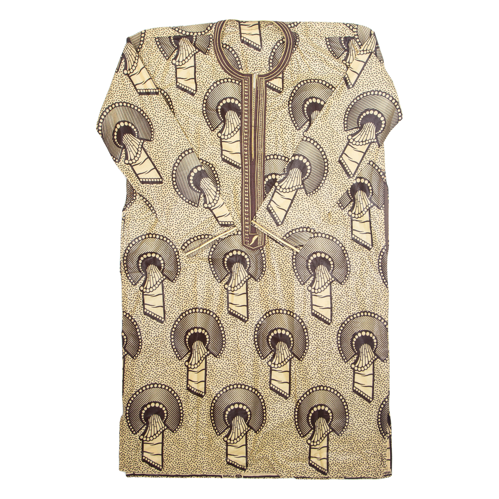Handmade Womens Kaftan Dress Beige Crazy Pattern Long Sleeve Midi L Refurbished - N/A refurbished available on Cerqular